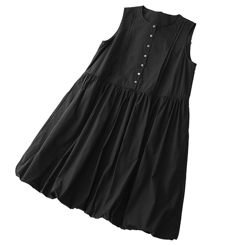Blue sleeveless dress for women, summer Japanese-style casual loose thin mid-length lantern dress