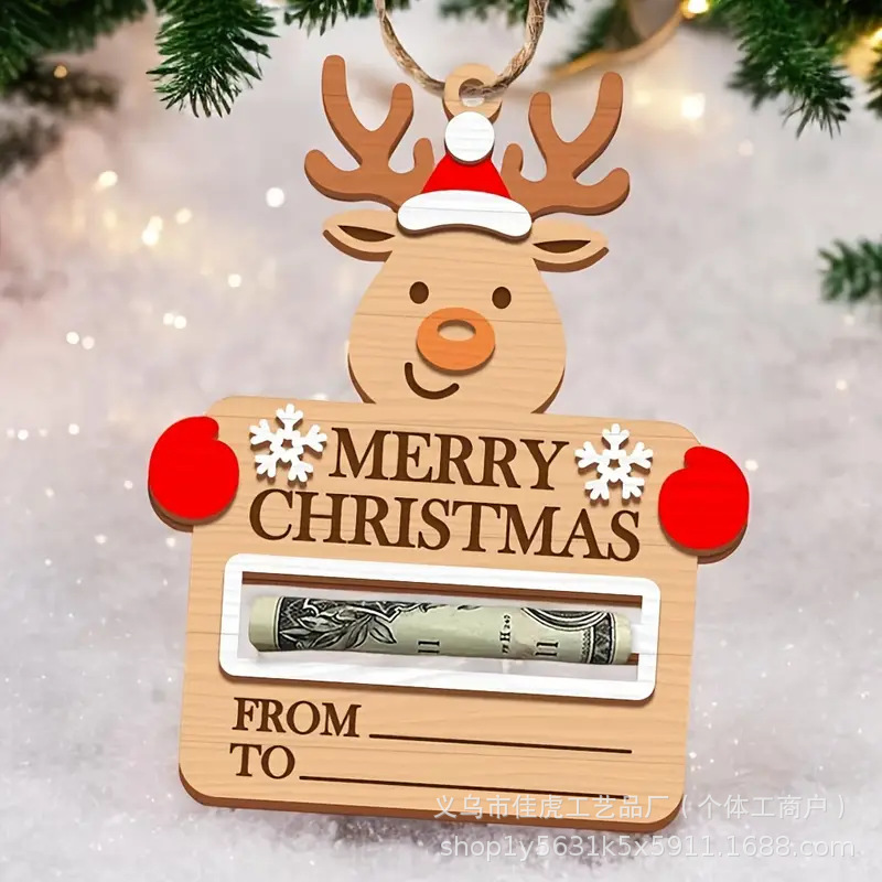 Hot Selling Christmas Coin Holder Wooden Ornament Dollar Banknote…