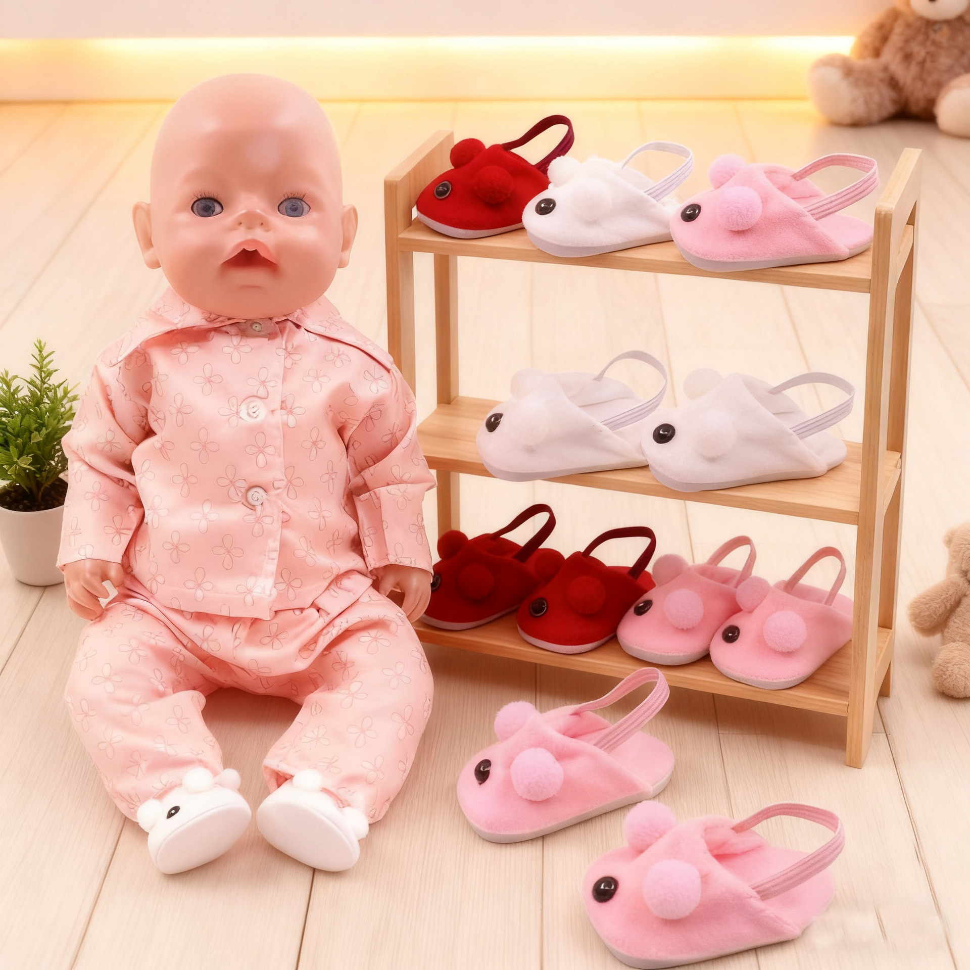 仅拖鞋】厂家直发18寸美国娃娃可爱毛绒拖鞋48厘米美国娃娃配件