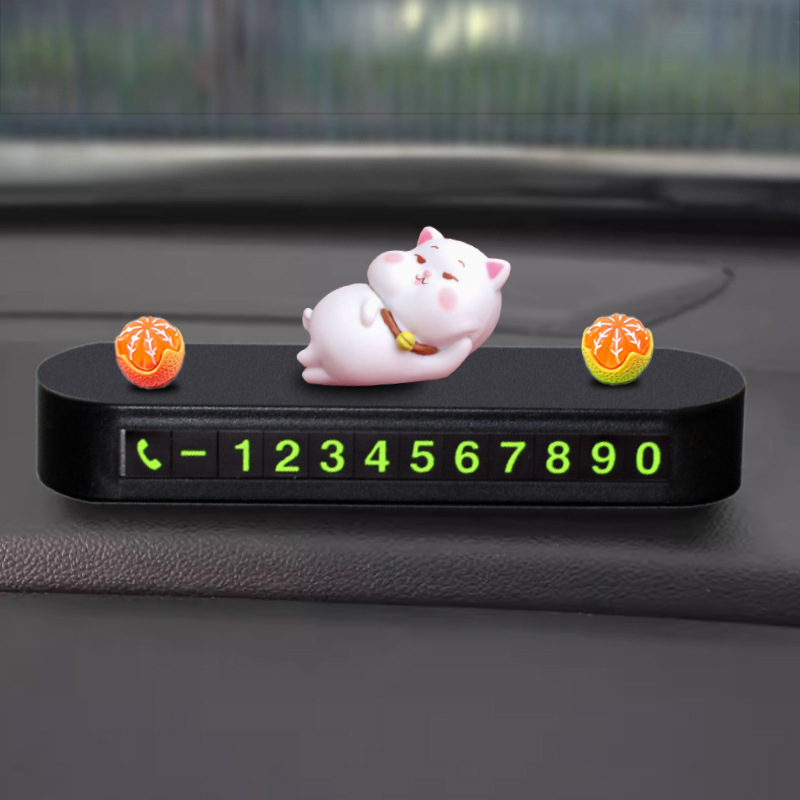 Adornos de la consola central en el automóvil, señal de estacionamiento temporal, automóvil, teléfono móvil, nueva tarjeta de matrícula de automóvil de dibujos animados, plástico
