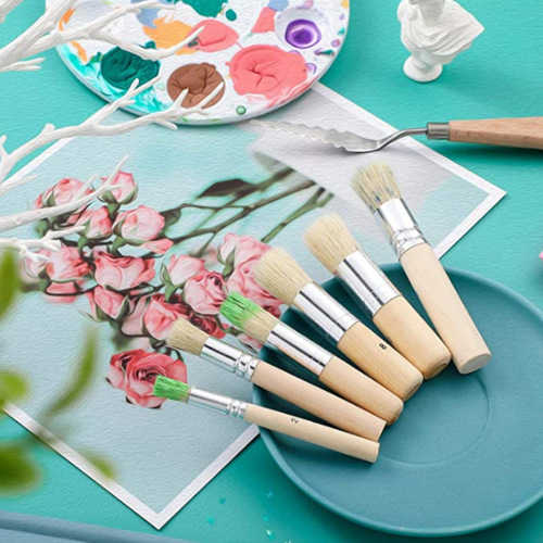 Cross-border 3-piece hog bristle brush set, wooden handle, watercolor and acrylic paint brushes