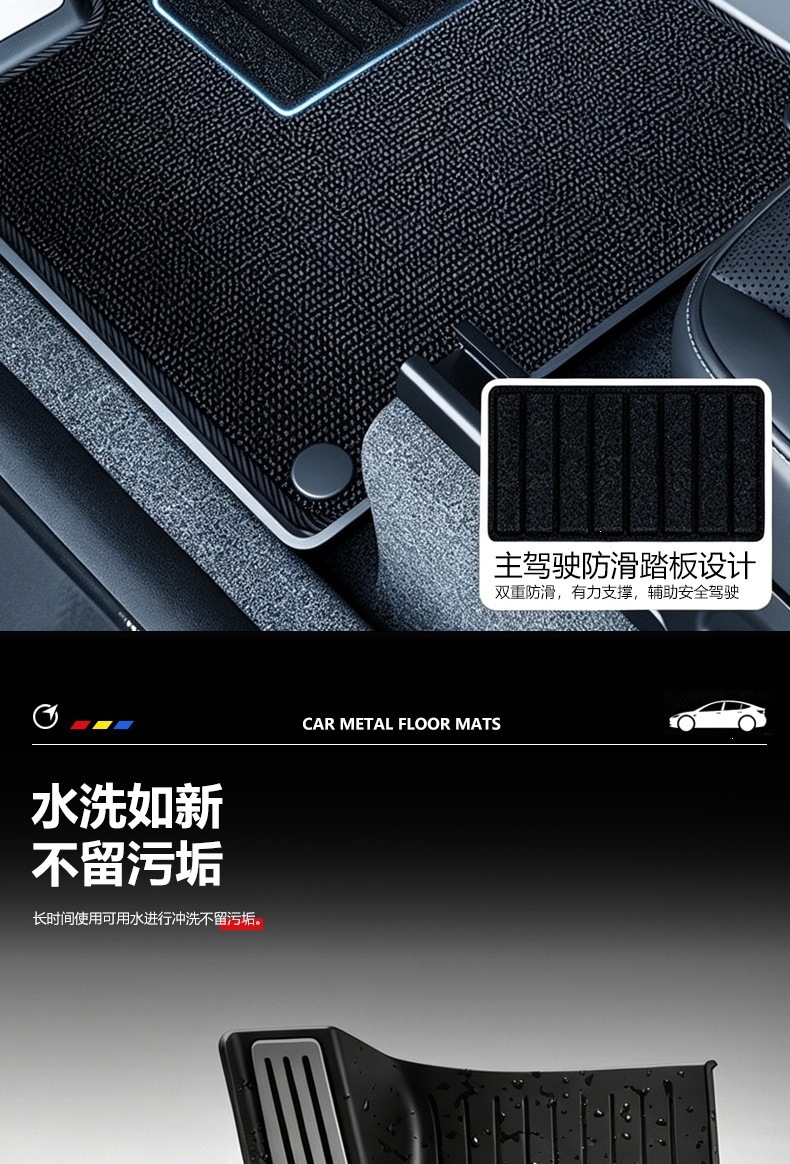Suitable for Tesla Model Y (refreshed version), genuine metal pedal footrest mats, custom-fit TPE car floor mats