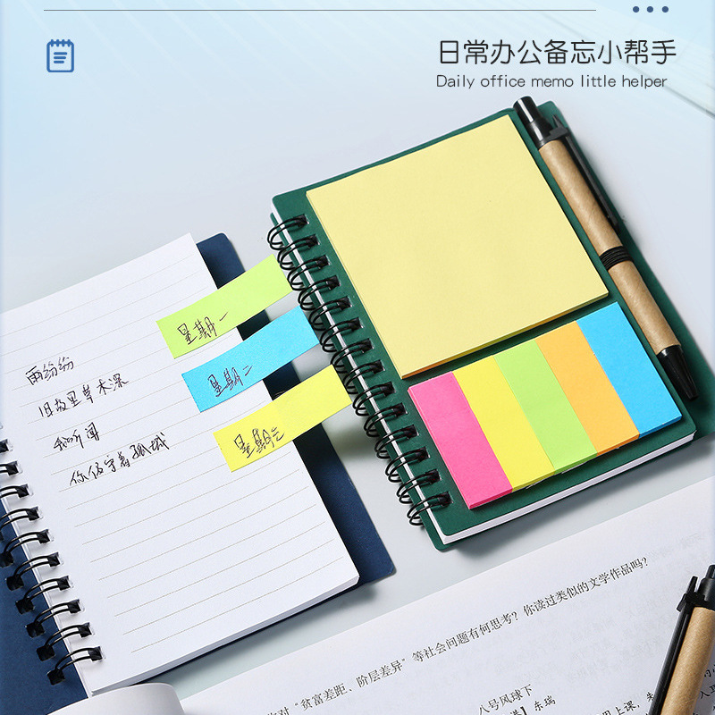 Inventario de bobina post-it combo mayorista con bolígrafo cuadernos de notas de estudiantes cuadernos de escritorio logotipo personalizado
