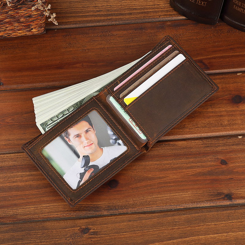 Cartera cuero Crazy Horse RFID, horizontal, primera piel