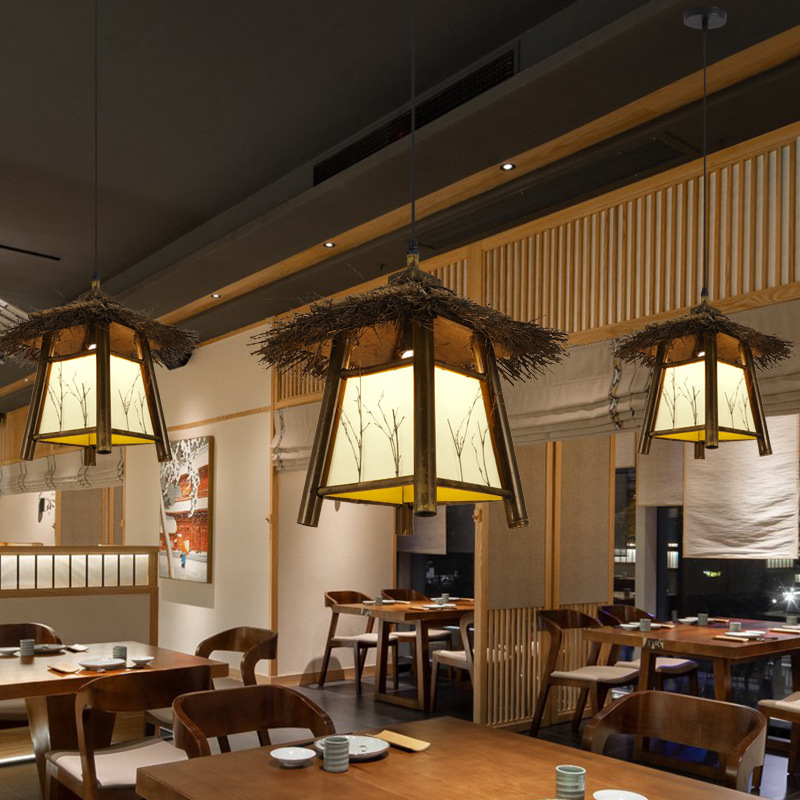 Casa araña lámpara de bambú retro creativo restaurante pasillo balcón Pabellón B & B Tea Room Inn Tienda lámparas de Bambú