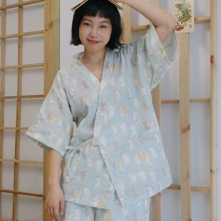 7-color Double-layer Yarn Thin Short Beat Bathrobe Home Clothes suit Girl Breathable Pajamas Women's Summer Short-sleeved Shorts