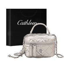 小花菱格链条包女新款时尚手提盒子包百搭腋下包单肩斜挎包