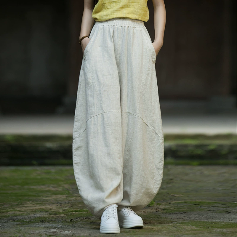 Брюки свободного кроя из рами с эффектом потертости, осенне-зимние, в стиле ретро, хлопок-лен, для медитации и тай-чи