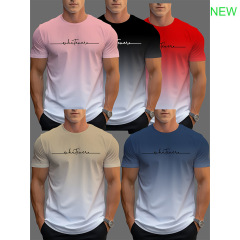 欧米の外国貿易の紳士服の夏の爆発の男性の運動のtシャツのグラデーション色の3dプリントの日常の潮流の半袖のtシャツ