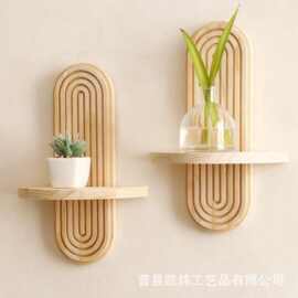跨境木质波西米亚墙壁置物架创意实木墙壁绿植香薰展示置物架