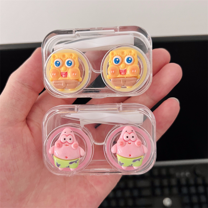 New Spongebob Squarepants Big Star Transparent Contact Lens Box Without Twist Cap Student Myopia Contact Lens Box Companion Box