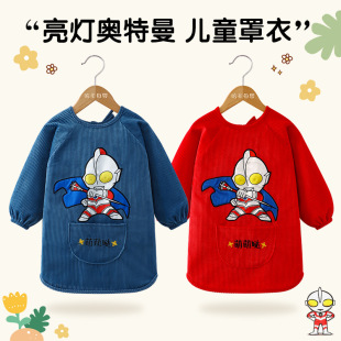 Light-on lengthened children's overcoat autumn and winter outer wear corduroy baby bib baby bib for eating waterproof anti-dirty