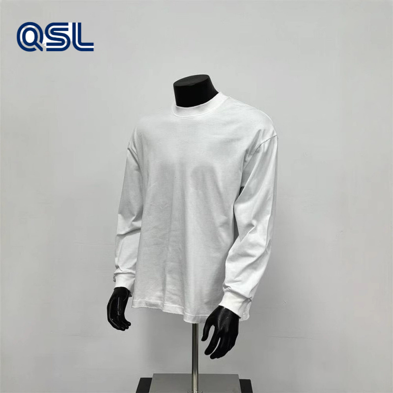 280g 무거운 작은 목 유럽과 미국의 높은 목 긴 소매 티셔츠 남자의 단색 느슨한 캐주얼 커플 조커 탑