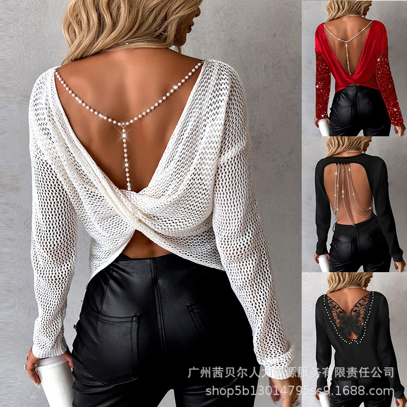2023 European and American women's new back chain woolen top-ME241 series