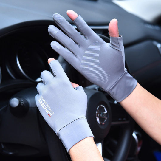 Two-Finger Sunscreen Gloves Men's Summer Thin Ice Silk Riding Anti-Slip Driving Electric Car Fishing Outdoor Rider