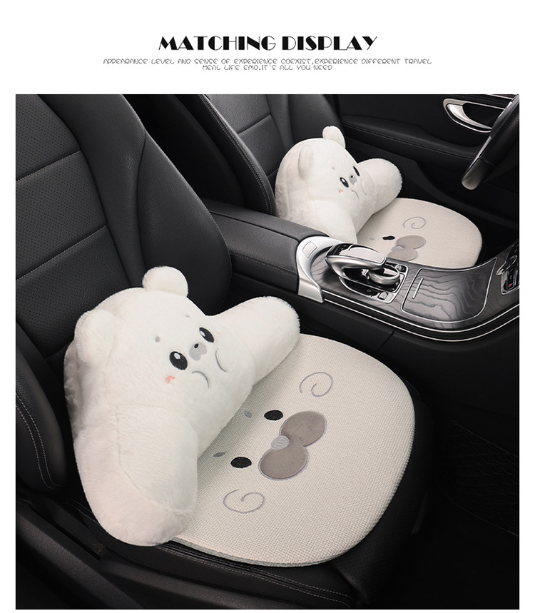 Car Seat Cushion Made of Linen Material with Seal Pattern, Suitable for All Seasons, Available as a Single Piece or a Three-Piece Set, with Optional Car Ventilation Cushion