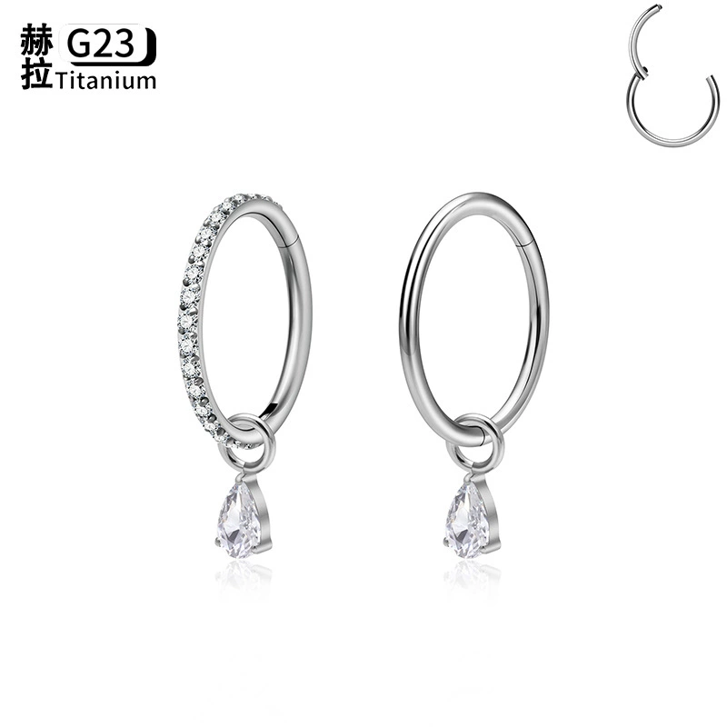 Pendant drop-shaped with zircon, earrings, piercing