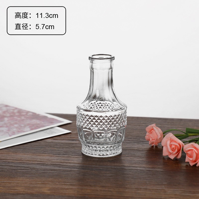 外国貿易卸売ライト高級ハイエンド小さな花瓶セットレトロレリーフフラワーアレンジメント装飾品透明ガラス花瓶|undefined