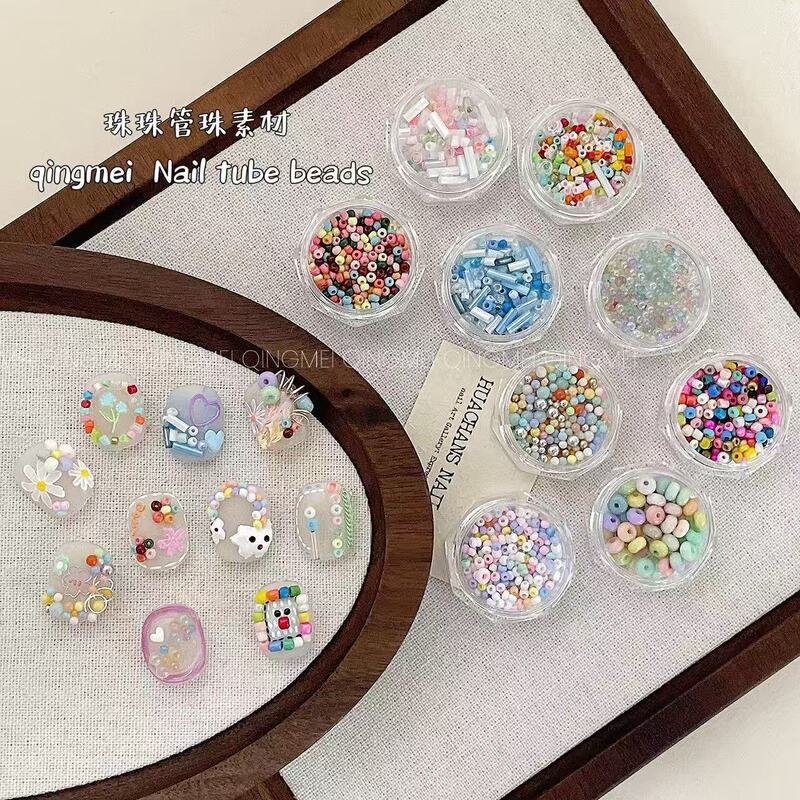 Colorful Dopamine-Inspired Korean-Style Mixed Seed Beads Nail Art Decorations Niche Design Nail Decorations