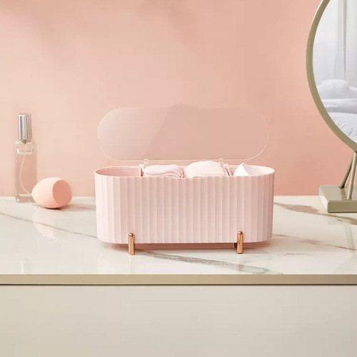 Desktop dust-proof makeup cotton storage box electroplated lidded makeup remover cotton makeup egg compartment storage box