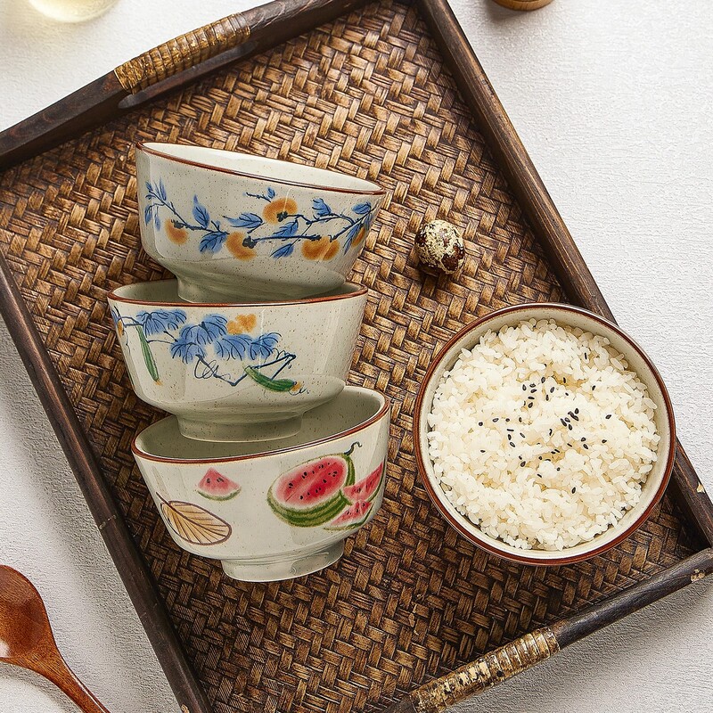 Jingdezhen Ceramic Bowl Underglaze Color Chinese Rice Bowl Household Retro Ceramic Bowl Rice Bowl Noodle Bowl Dessert Bowl Soup Bowl