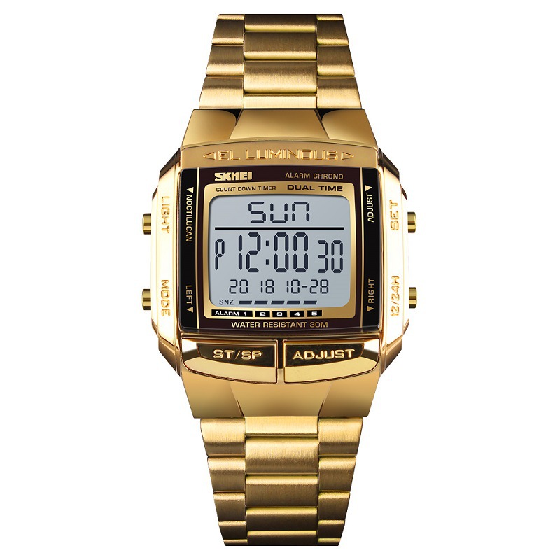 Skmei transfronterizo popular retro pequeño reloj de oro reloj de hombre simple Moda impermeable reloj electrónico multifuncional