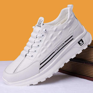 2024 autumn and winter new men's daily casual leather shoes men's crocodile white shoes men's fleece-lined warm 95128