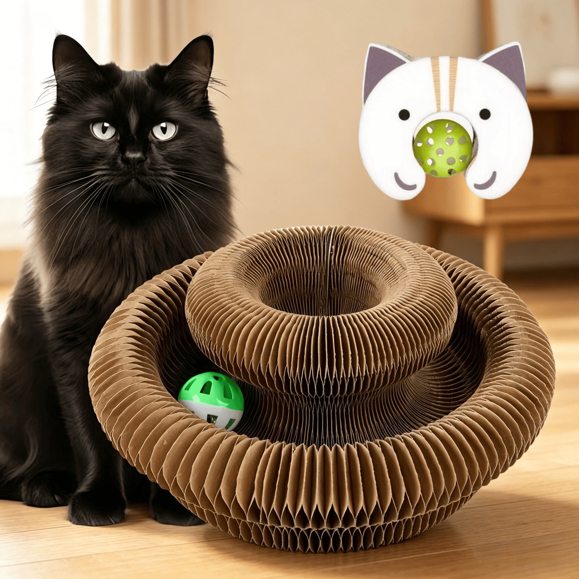 Órgano mágico para gatos agarrar tablero juguete para gatos auto-hi alivio de aburrimiento con campana papel corrugado resistente al agarramiento plegable juguete para gatos