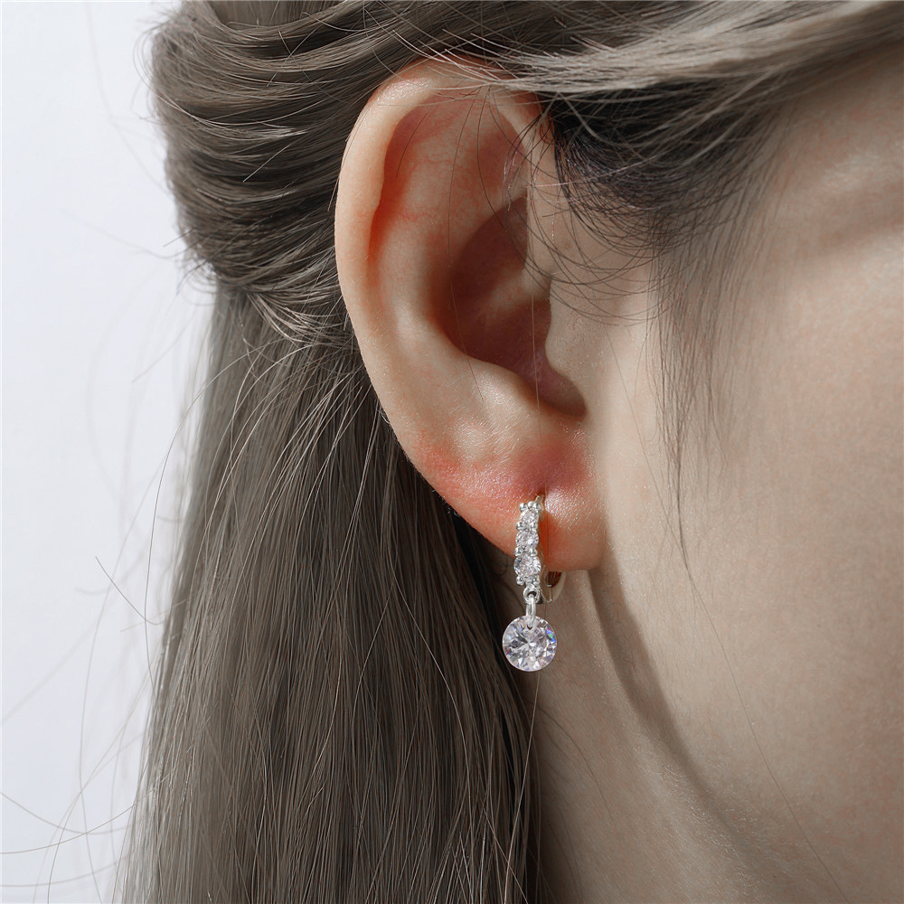 1 Pair Simple Style Round Plating Inlay Sterling Silver Zircon Drop Earrings display picture 4