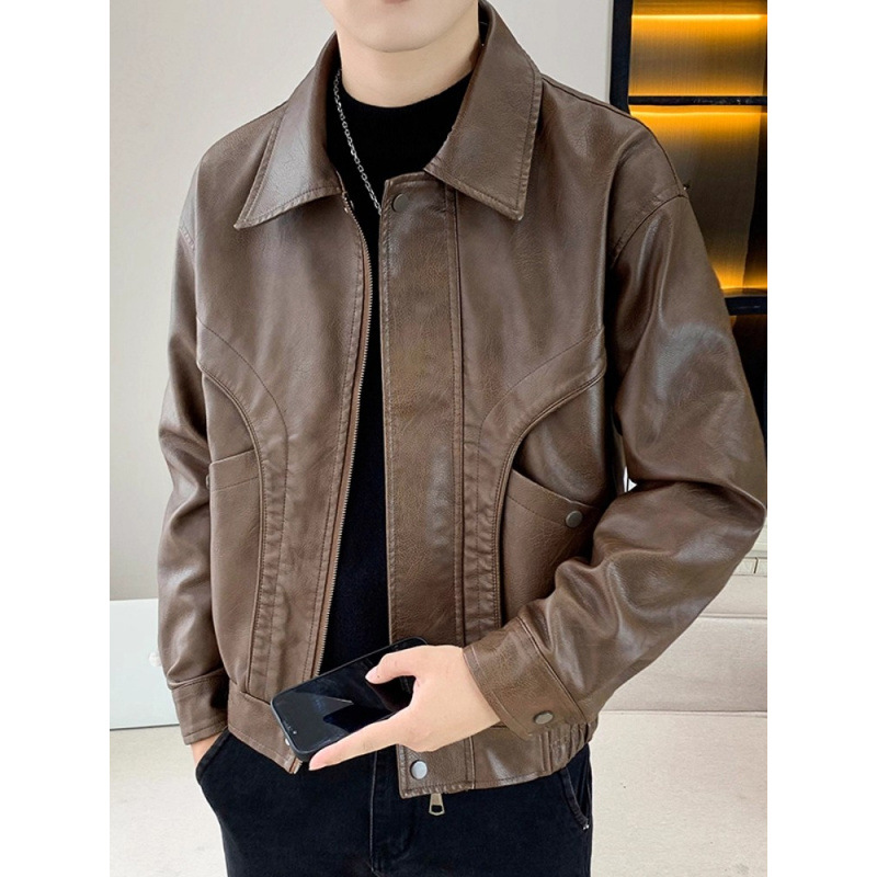 皮衣外套男士春秋冬季2025新款油蜡男生复古机车皮夹克男款男装潮