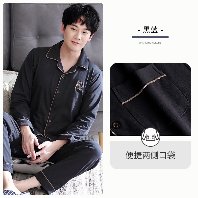 Pijamas de primavera y otoño para hombres 100% algodón de manga larga para el hogar traje fino de otoño e invierno para hombres