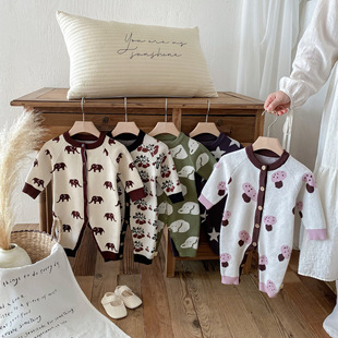 Ins Baby Clothes Autumn and Winter Clothes for Men and Women Baby Cartoon Knitted Crawling Clothes Newborn Korean Sweater Jumpsuit