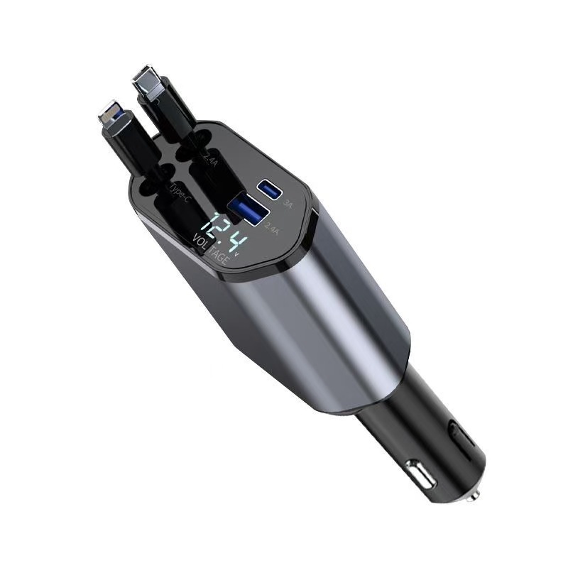 120W 1対4車用携帯電話充電器は、伸縮式ケーブル付きの超高速充電をサポートし、4-in-1 シガーライター車用充電器です。|undefined