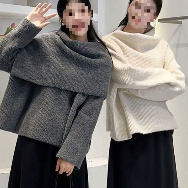 慵懒风韩系斗篷披肩毛衣套装女秋冬新款洋气宽松百搭高领上衣