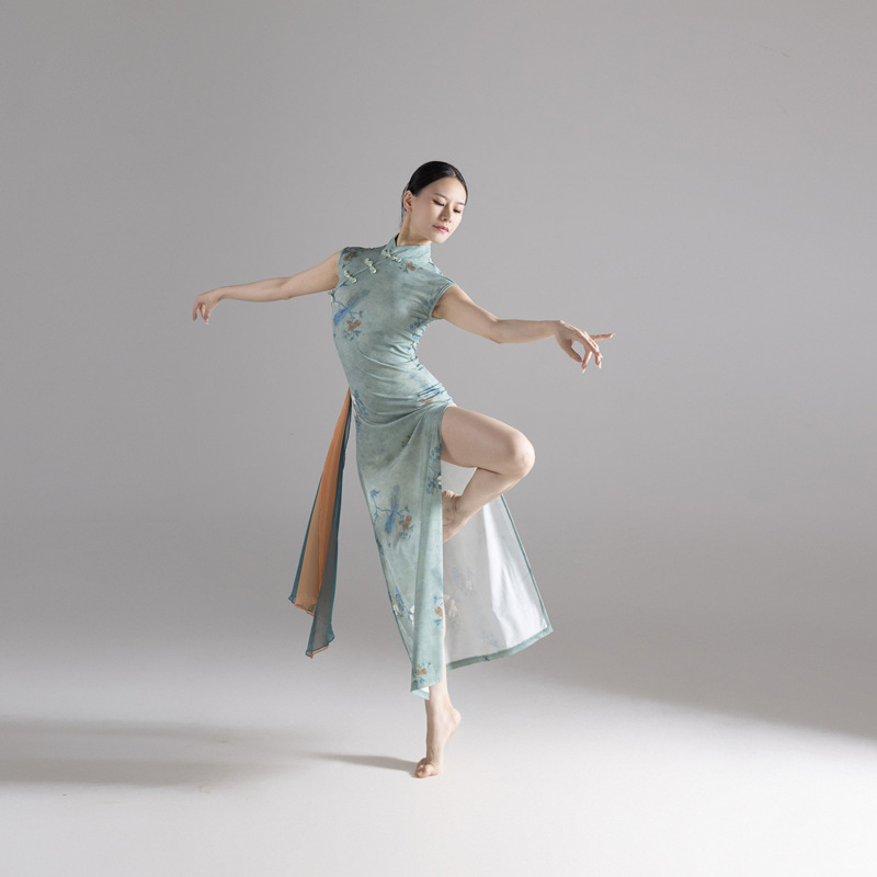 Classical dance new elegant printed body charm cheongsam dance clothes Chinese dance national performance clothes practice clothes cheongsam for women