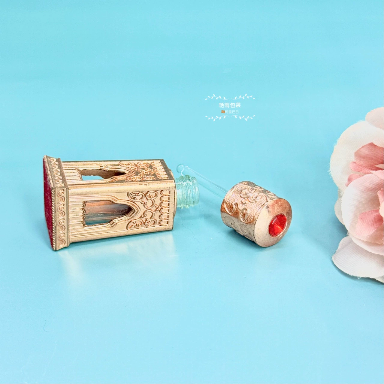 Металлический флакон для духов 3 мл, стеклянный флакон с аппликатором, арабский стиль, флакон для розлива, аромат Синьцзян, розовое золото