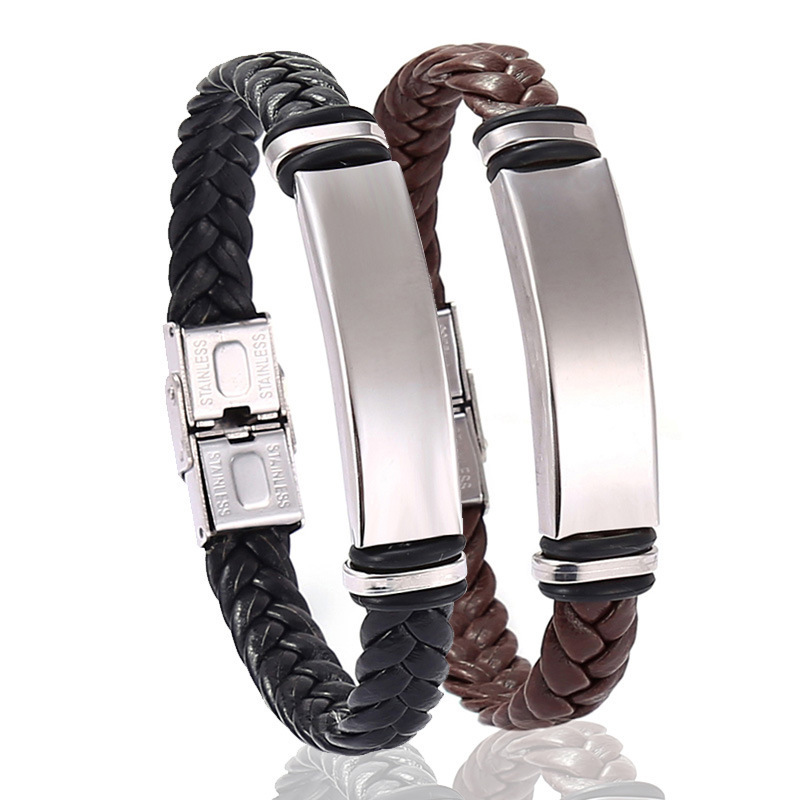 Light Plate Engraving Leather Woven Bracelet DIY Round Base Bracelet Bracelet Accessories Button Bracelet