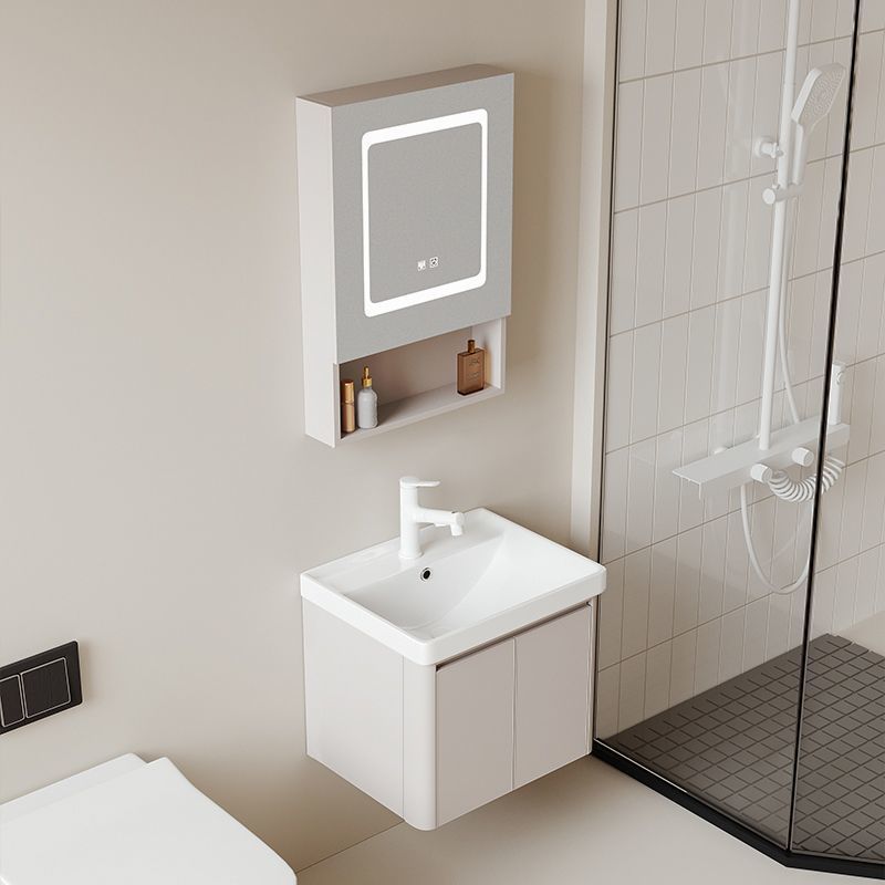 Estilo crema de aluminio espacio baño gabinete combinación baño mini lavabo borde estrecho pequeño apartamento lavabo integrado