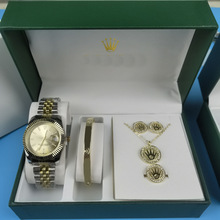 五件套手表首饰套装经典日志36mm不锈钢带夜光石英女手表男