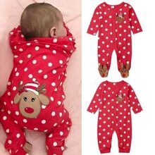 秋冬新生儿衣服圣诞节新款长袖包脚婴儿哈衣可爱男女宝宝外出爬服