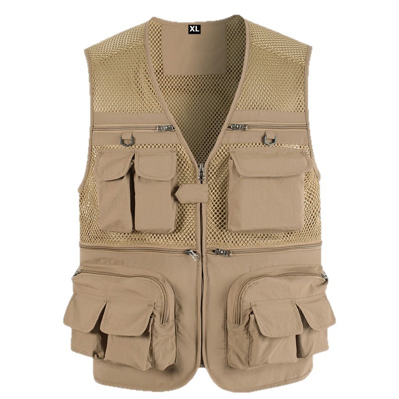 Chaleco de malla para hombre, verano al aire libre de secado rápido, gasa hueca delgada, chaleco de fotografía de múltiples bolsillos, más hipertrofia