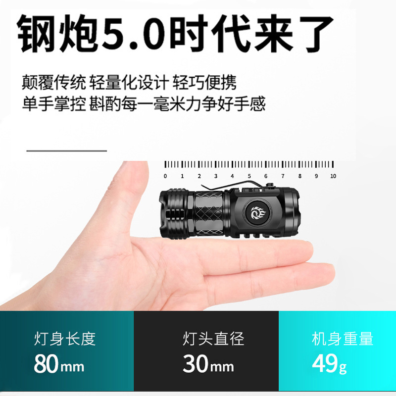 Cross-border new strong light flashlight ultra-bright long-range mini steel cannon portable flashlight outdoor multi-functional hat clip