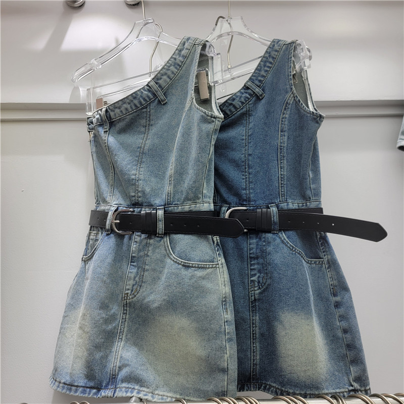 Sexy chick de cuello inclinado jeans cabina de cintura de verano femenina celebrity temperamento delgado