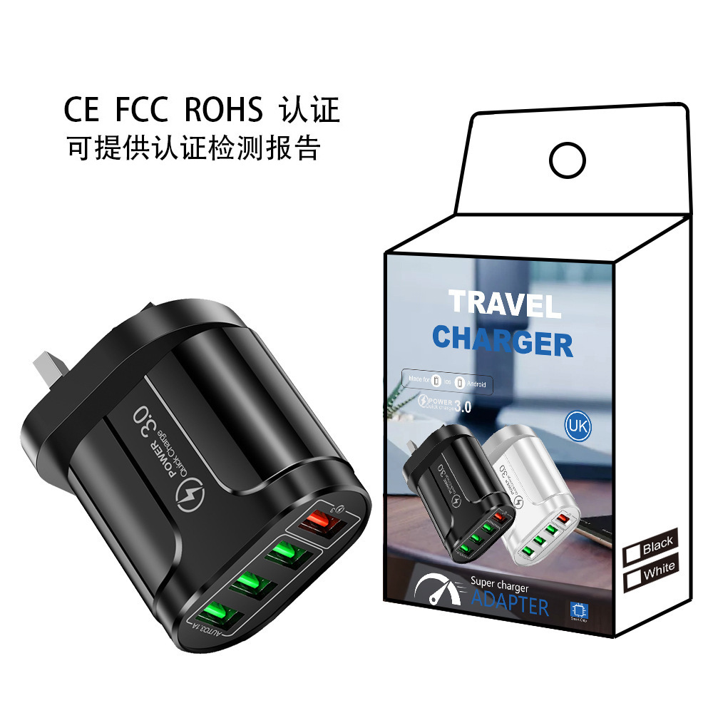 CE/ROHS/FCC certificó la cabeza de carga rápida del cargador estándar británico americano del teléfono móvil del estándar europeo QC3.0 del multi-Puerto 4usb