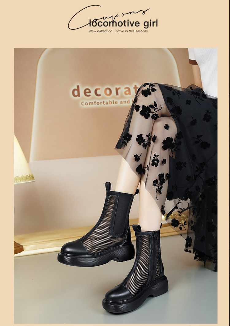 Boot lưới nữ cổ thấp thoáng khí mùa hè phong cách Martin — Màu đen chi tiết 8