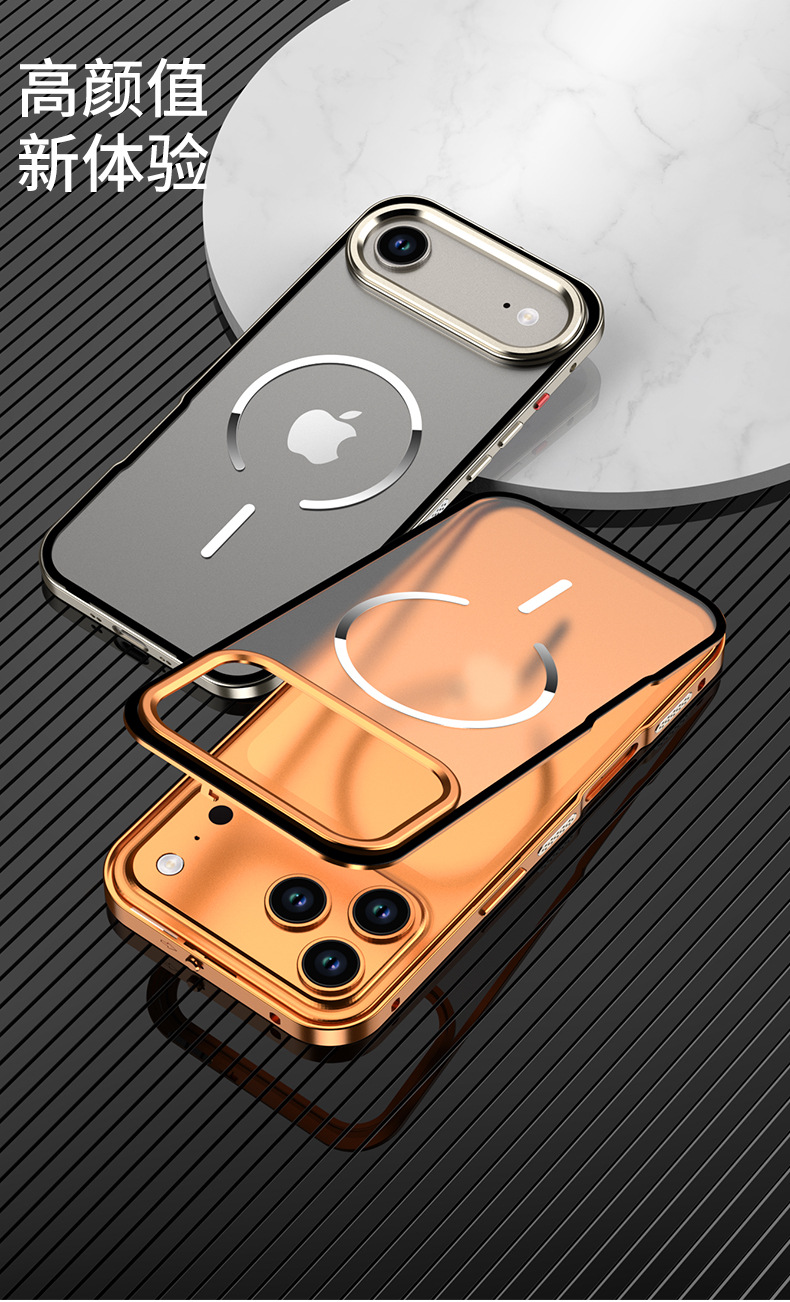 Ốp lưng iPhone 17 Pro Max tản nhiệt, khung đàn hồi, nam châm từ, nhám mờ, chống sốc viền dày — Đen, Bạc, Titan nguyên bản, Cam chi tiết 12