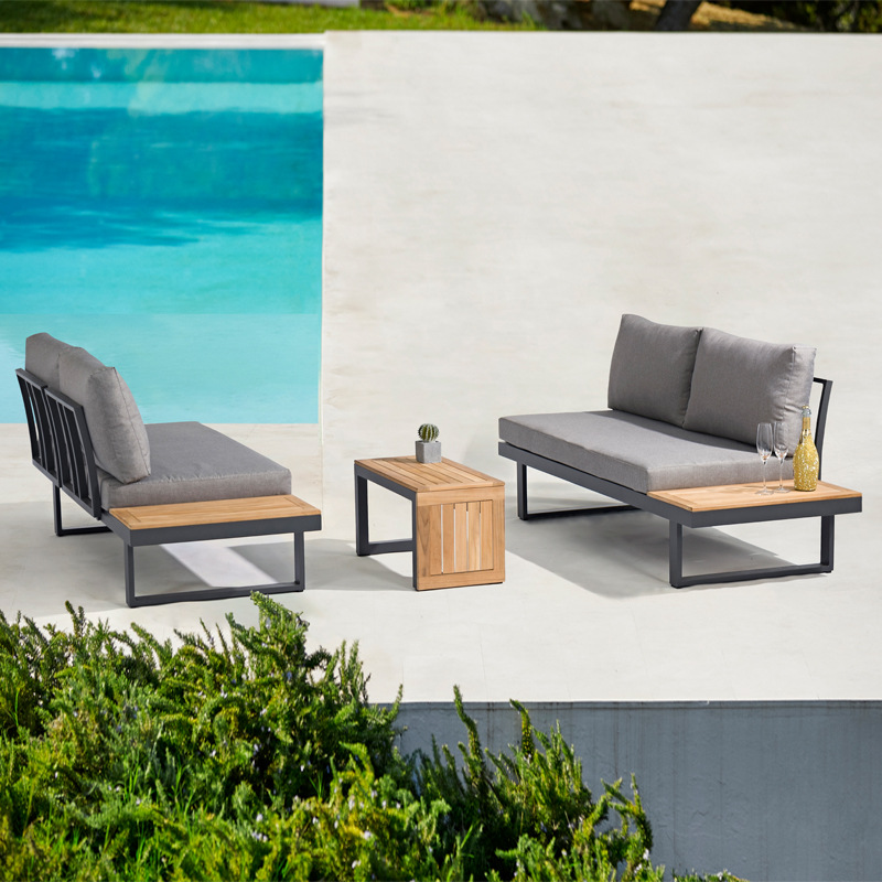 Minimalist outdoor anti-shell sunscreen sofa tea several sets of terrace table and chair garden casual acacia wooden outdoor sofa