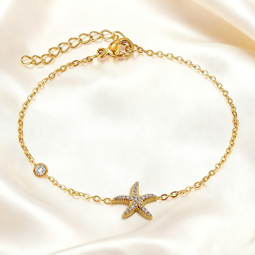 New European and American Fashion Titanium Steel Bracelet for Women, Light Luxury Shell Starfish Design, High-End Starfish Beach Style Bracelet