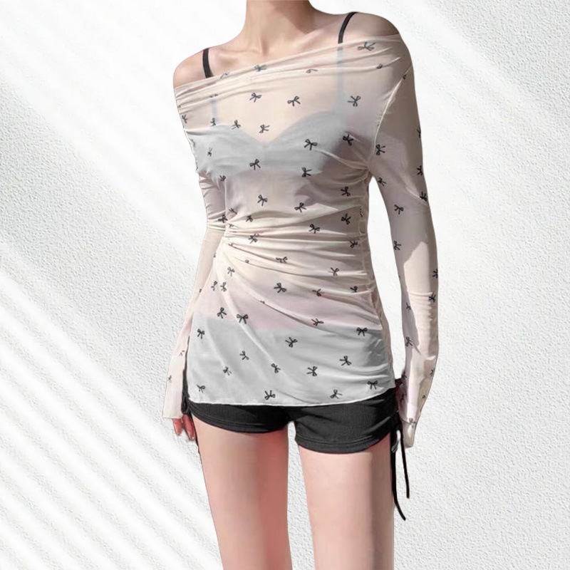 2025 nuevo traje de baño de estilo puro para mujer blusa de protección solar de manga larga con cuello halter bikini traje de baño con correa dividida