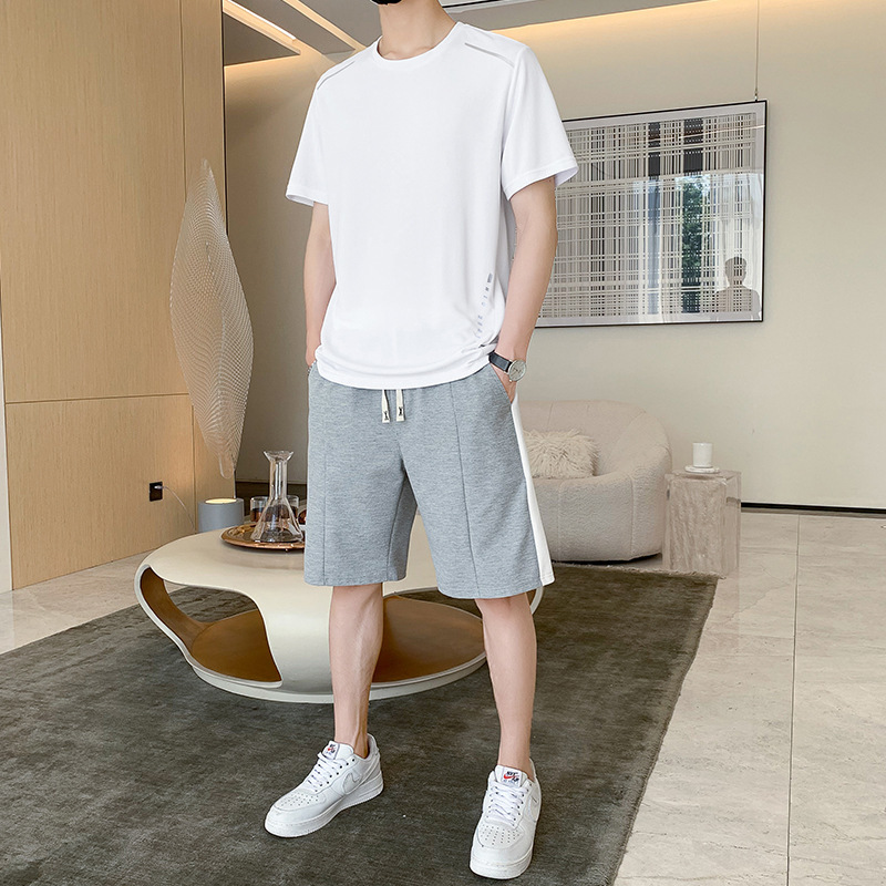 24 camisetas de manga corta de seda de hielo para hombres de verano deportivo casual elástico cuello redondo de alta calidad moda transpirable para correr